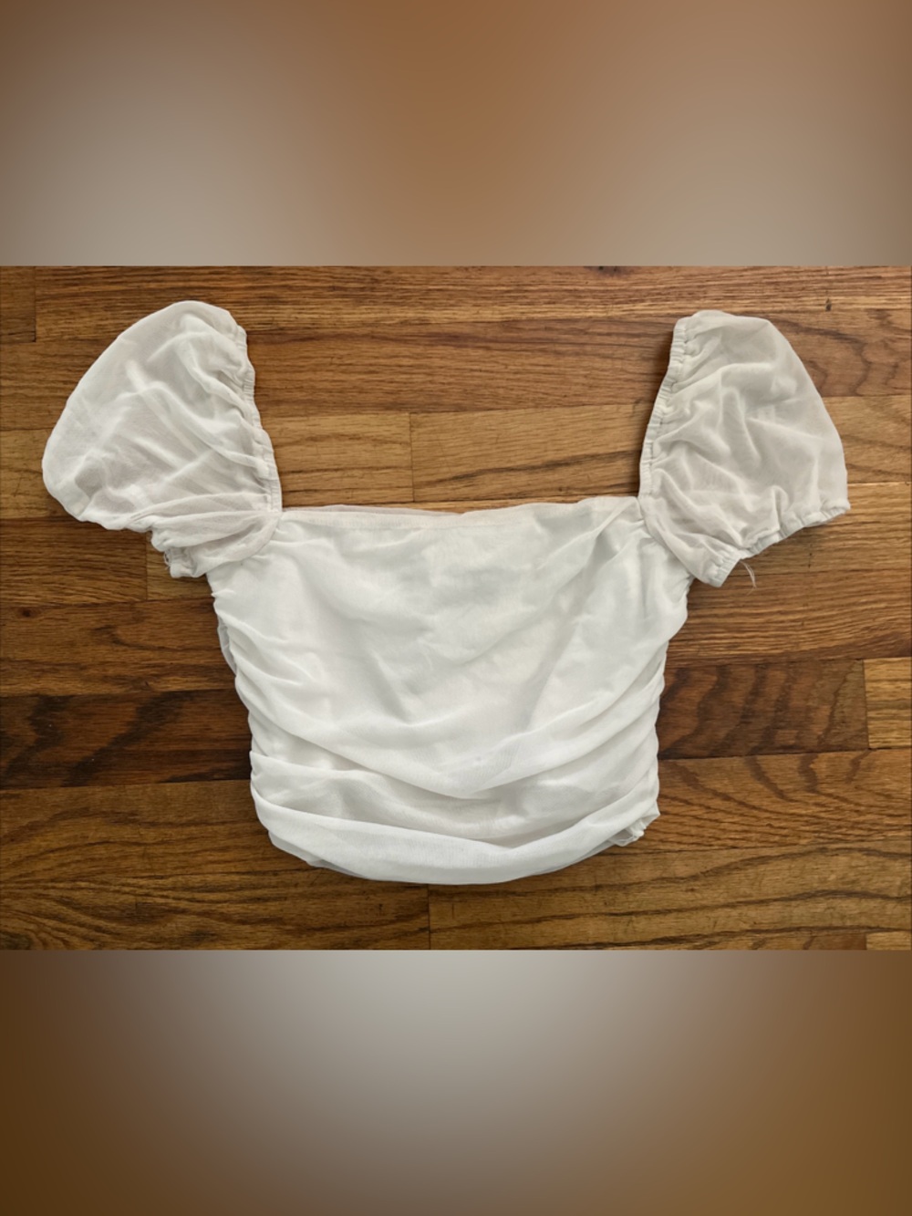 Princess Polly Blouse Womens 4 Off White Puff Shoulder Ruched Crop Square Neck